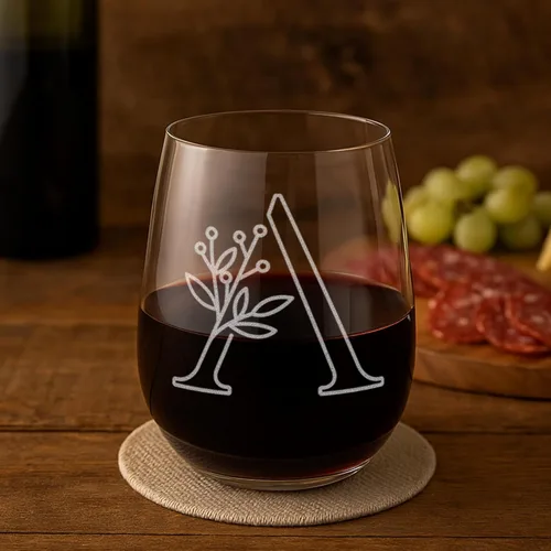 On The Rox Drinks Regalos con monograma para mujeres y hombres – Letra A-Z inicial grabada monograma sin tallo, copa de vino – Regalos de vino