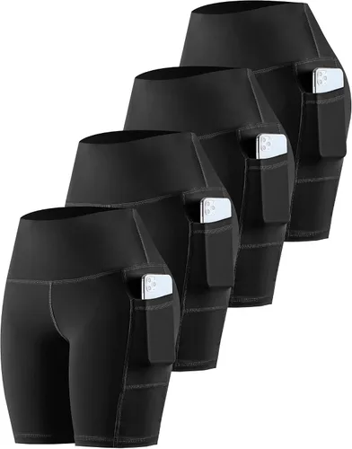Miniatura 32 de CHRLEISURE - Pantalones cortos de ciclismo para mujer con bolsillos de licra, cintura alta, con control de abdomen para entrenamiento, yoga
