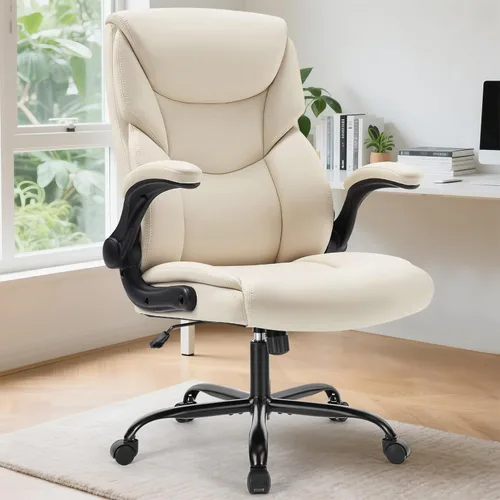 Miniatura 2 de DUMOS Silla de oficina de piel sintética, sillas de escritorio ergonómicas ejecutivas para computadora con reposabrazos abatibles ajustables, silla