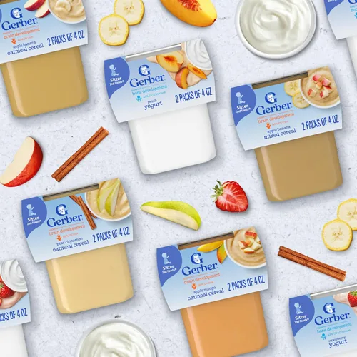 Miniatura 9 de Gerber Baby Food 2nd Foods, Cereal Mixto, Manzanas y Mangos con Puré de Cereal de Arroz, Envases de 4 Onzas, Paquete de 2 (Paquete de 8)