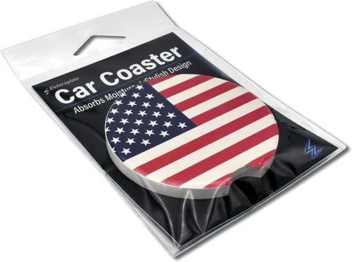 Miniatura 6 de Elektroplate Posavasos de cerámica para automóviles con la bandera de Estados Unidos (2.6 pulgadas de diámetro), ajuste universal para todos