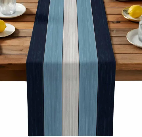 Miniatura 31 de Ocean Hues Farmhouse - Camino de mesa de lino y algodón, estilo retro, con textura de madera de granero rústica, degradado, azul, gris, Azul