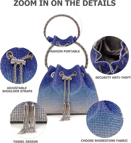 Miniatura 5 de Sweetovo Bolso de mano brillante con diamantes de imitación para mujer, bolso cruzado para noche, boda, fiesta, baile de graduación