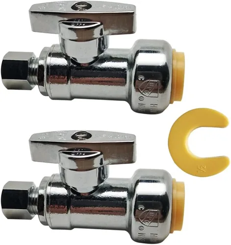 Miniatura 10 de HQMPC Válvula de parada angular, 1/2 pulgada Ptc x 1/2 pulgada sin compresión de plomo, válvula de agua de cierre de ángulo con clip de desconexión