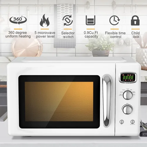 Miniatura 2 de ARLIME Horno microondas retro, 900W/0.9 pies cúbicos, pequeño horno microondas de sobremesa con función de descongelamiento y cocción automática