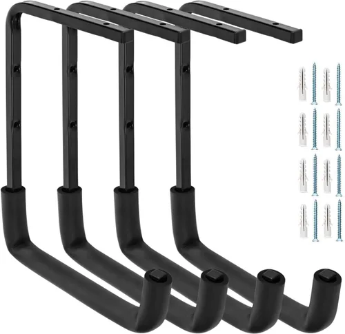 4 ganchos de garaje montados en el techo, estante de almacenamiento de garaje superior, perchas de escalera para herramientas de bicicleta de madera