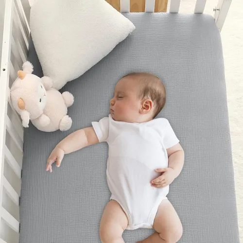 Miniatura 7 de Sábanas de muselina para cuna, 100% algodón, suave, transpirable, sábana bajera ajustable para niños pequeños, 28 x 52 x 9 pulgadas, tamaño estándar