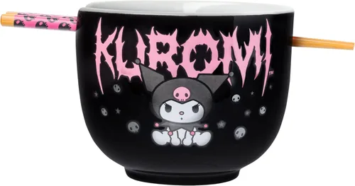 Silver Buffalo Sanrio Hello Kitty and Friends Kuromi - Tazón de cerámica para ramen y arroz con palillos, apto para microondas, 20 onzas