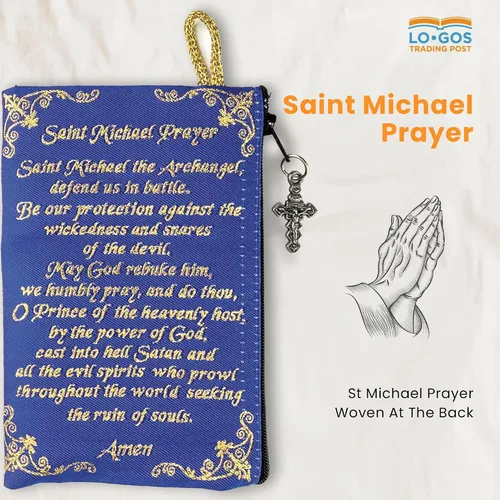 Miniatura 5 de Bolsa de rosario católico Pequeño Arcángel Miguel y San Miguel Rosario de la Tierra Santa Monedas, joyas y rosario con cremallera colgante de cruz