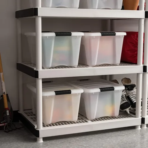 Miniatura 3 de IRIS USA - Contenedores de almacenamiento de plástico apilables de 32 cuartos de galón con tapas y hebillas de cierre, paquete de 4 unidades, Perla