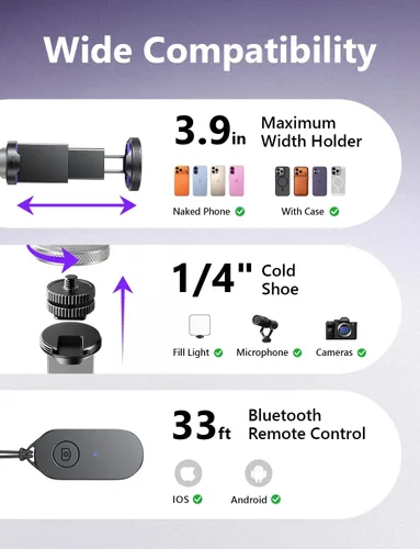 Miniatura 7 de LISEN [0.01s-abierto] Trípode de teléfono para iPhone, trípode para selfie stick de 67 pulgadas con control remoto, soporte de trípode extensible