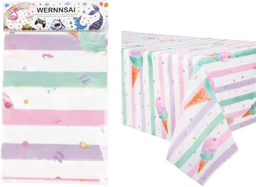 Miniatura 6 de WERNNSAI Mantel de Helado – 1 Paquete 108'' X 54'' Manteles de Verano Decoraciones de Fiesta de Helado Cubierta de Mesa Rosa con Chispitas