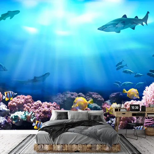 Miniatura 7 de SIGNWIN Adhesivo de pared extraíble / mural vibrante amarillo coral azul peces océano animales realismo de la naturaleza, playa náutica colorido