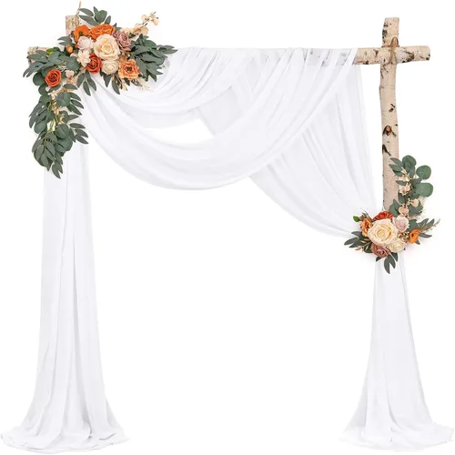 Miniatura 8 de Cortinas de arco de boda, 8 paneles de 28" x 20 pies, cortinas de tela de gasa blanca para ceremonia y recepción Blanco