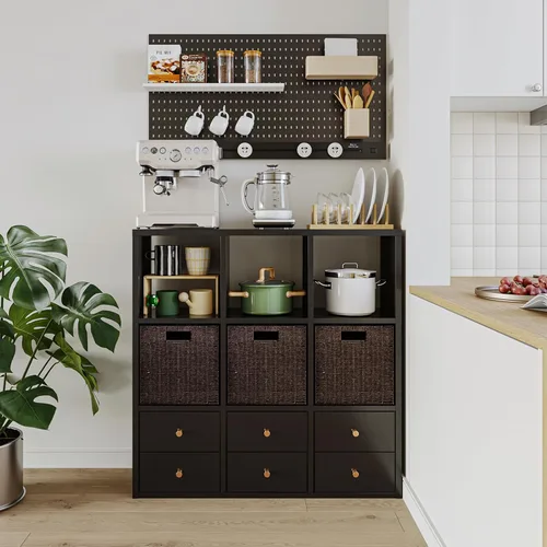 Miniatura 41 de IRONMIX Organizador de almacenamiento de 5 cubos de metal, estantería corta negra, soporte de TV para televisores de hasta 40 pulgadas, centro