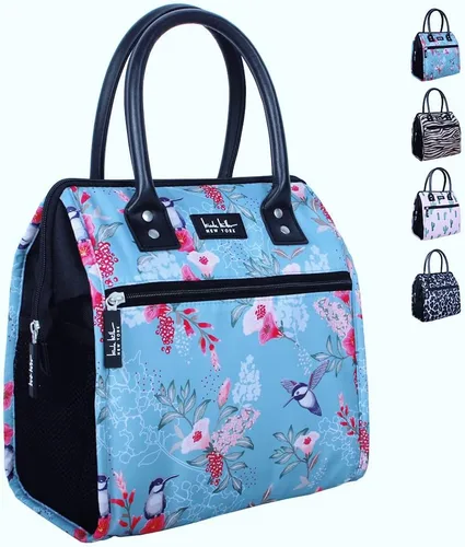 Miniatura 12 de Nicole Miller - Bolsa térmica para el almuerzo, bolsa térmica suave de gran apertura, bolsa de hielo para alimentos con soporte para botellas de Azul