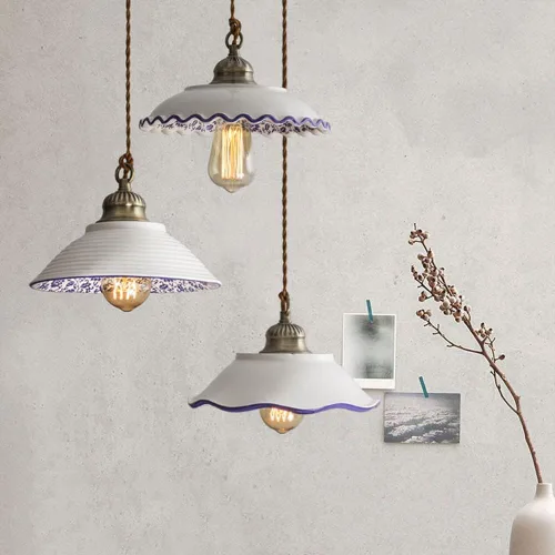 Miniatura 3 de MARURY Lámpara colgante de techo, luz colgante de porcelana azul y blanca, lámpara clásica de cerámica pequeña ajustable para cocina, isla