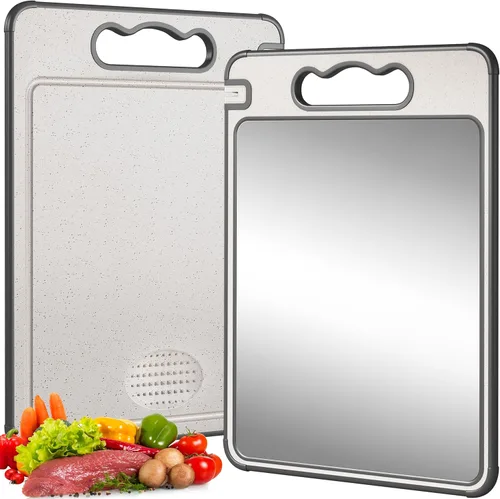 Miniatura 13 de LOZOVIN Tabla de cortar de paja de titanio y trigo GR1 de doble cara, tabla de cortar de 15 x 10 pulgadas para cocina, tabla de cortar no tóxica Gris