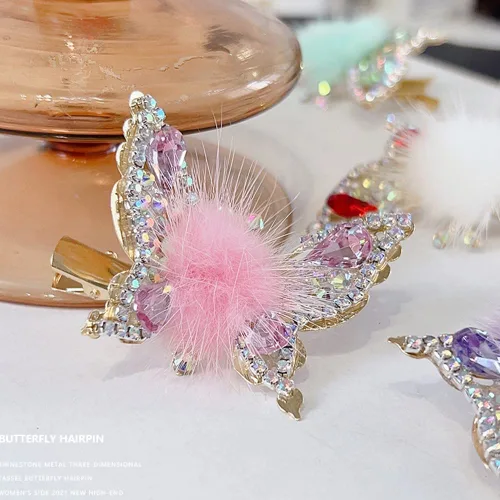 Miniatura 8 de Horquilla de mariposa voladora, pinzas para el cabello con diamantes de imitación de mariposa, elegante clip lateral de metal, pinzas de mariposa