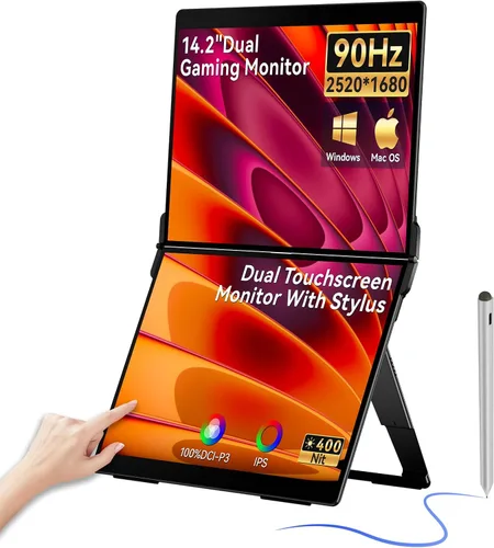EHOMEWEI X2 Air plegable doble pantalla táctil portátil Monitor 14.2 "× 2 2.8K IPS pantalla táctil extensor con 4096 Stylus para portátil