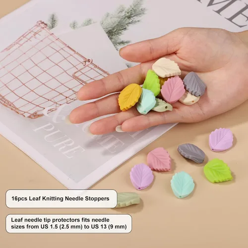 Miniatura 3 de 16 tapones de aguja de tejer, lindo protector de punta de aguja de hoja de 8 colores, cubiertas de punta de puntada de silicona, tapas de extremo