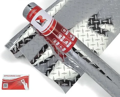 Rvinyl Diamond Plate Silver Tread - Película de vinilo para envolver automóviles con banda de rodadura plateada - 2 pies x 1 pie - Rollo de lámina