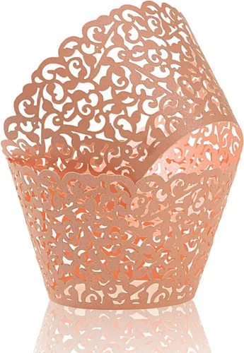Miniatura 8 de KPOSIYA Paquete de 120 envoltorios artísticos para magdalenas, tazas de papel para hornear pasteles, diseño de vid cortadas con láser, bandejas