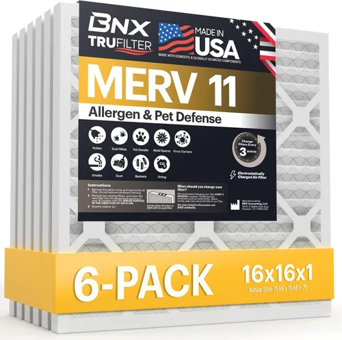 BNX TruFilter MERV 11 - Filtro de aire 16 x 16 x 1 pulgadas (paquete de 6) – Fabricado en Estados Unidos – Filtro de aire acondicionado