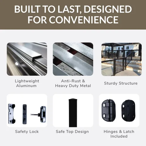 Miniatura 3 de Kit de puerta (estacas de 1-1/2 pulgadas, negro) Kit de puerta de cubierta de aluminio - Puerta montada en hardware integrada para terraza/patio
