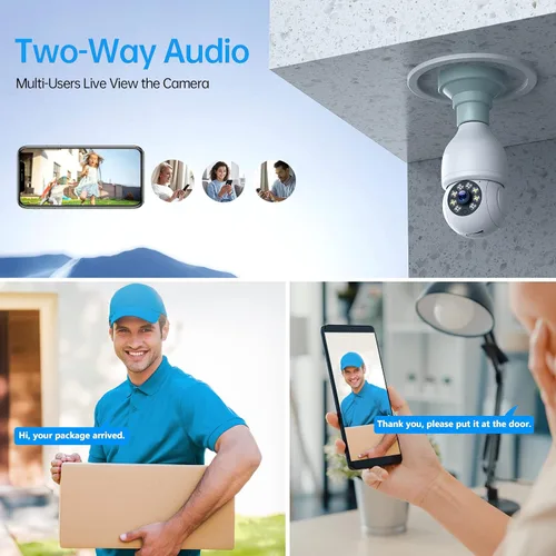 Miniatura 3 de Cámara de seguridad con bombilla WiFi de 2.4 GHz, cámara de enchufe de luz de 1080P, cámara de seguridad inalámbrica para interiores y exteriores