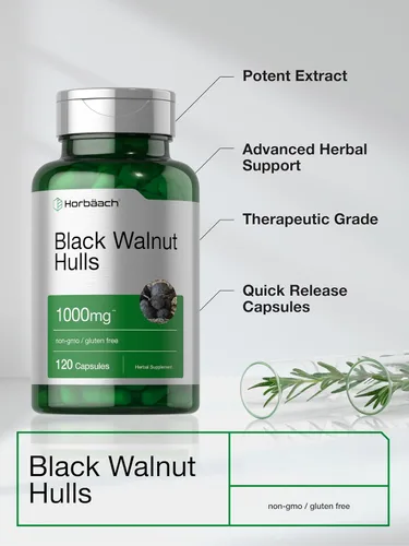 Miniatura 3 de Horbaach Black Walnut Hulls Cápsulas 120 unidades Suplemento a base de hierbas Sin OMG y sin gluten