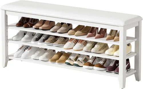 Miniatura 13 de Taitiy Zapatero con parte superior plana de madera de caucho y 3 estantes ajustables, zapatero de madera para entrada, pasillo, vestíbulo, puerta