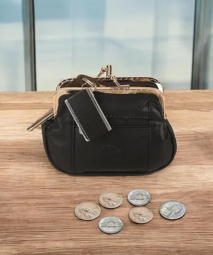 Miniatura 4 de Leatherboss - Cartera de piel auténtica con doble marco y bolsillo con cremallera