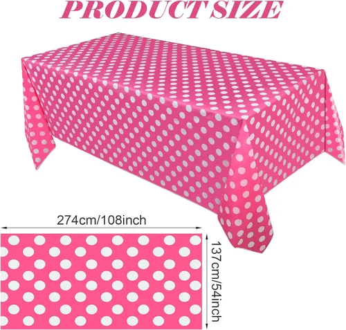 Miniatura 2 de Tegeme Mantel rectangular de plástico con diseño de lunares, color rosa y blanco, 3 piezas, 54 x 108 pulgadas, para decoración de cumpleaños
