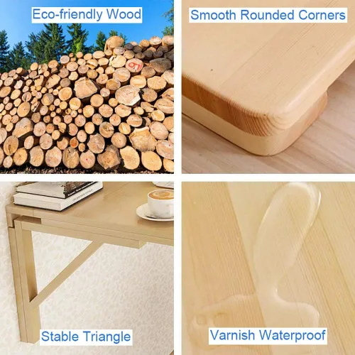Miniatura 3 de MM MELISEN Escritorio plegable de madera, mesa plegable de montaje en pared natural de 29.5 x 19.6 pulgadas para espacios pequeños. Perfecto como un