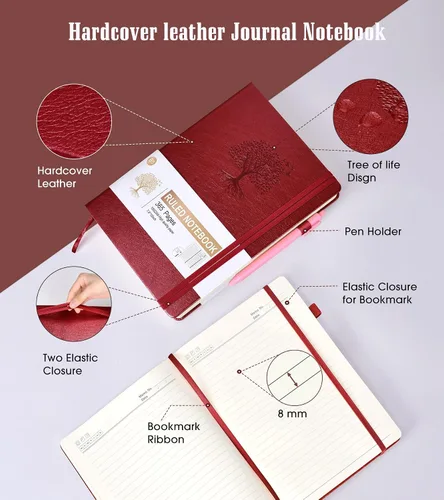 Miniatura 4 de Cuaderno diario rayado, diario de 365 páginas B5 grandes para escribir cuaderno con rayas universitarias, diario de cuero de tapa dura para mujeres