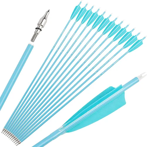 Miniatura 5 de Flechas de carbono de 31 pulgadas, flechas de caza de tiro con arco de color fluorescencia, 500 600 espina dorsal con plumas, flechas de práctica