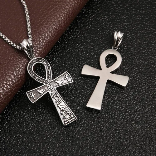 Miniatura 5 de HZMAN Colgante de cruz de Ankh grande de acero inoxidable símbolo jeroglífico egipcio antiguo de 222 pulgadas cadena Metal