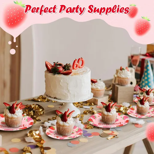 Miniatura 3 de 400 piezas de suministros de fiesta de fresa, 100 platos de 9 pulgadas, 100 platos de 7 pulgadas, 200 servilletas de papel desechables, platos