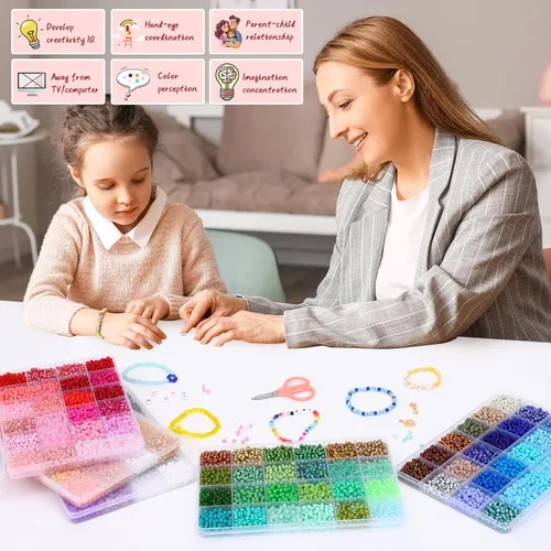 Miniatura 6 de QUEFE 15600 piezas cuentas de semillas de vidrio de 4 mm 120 colores Kit de cuentas para hacer pulseras Kit de pulseras de la amistad con cuentas