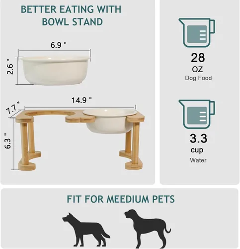 Miniatura 4 de Tazones elevados de cerámica para perros, cuenco elevado de porcelana para perros con soporte antideslizante, platos de alimentación de mascotas