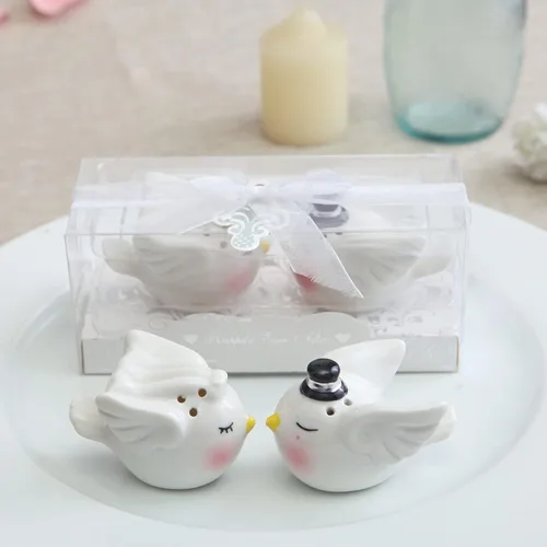 Miniatura 2 de Paquete de 50 saleros y pimenteros Kissing Love Birds, juego de salero y pimentero de cerámica para novios, recuerdos de fiesta de boda/regalos