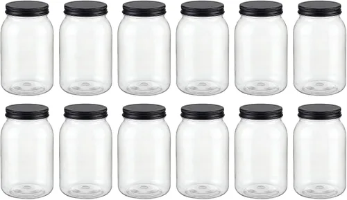 Miniatura 10 de novelinks Tarros de plástico transparente de 32 onzas con tapas, paquete de 6 tarros grandes de plástico con tapas de 32 onzas, recipientes Negro