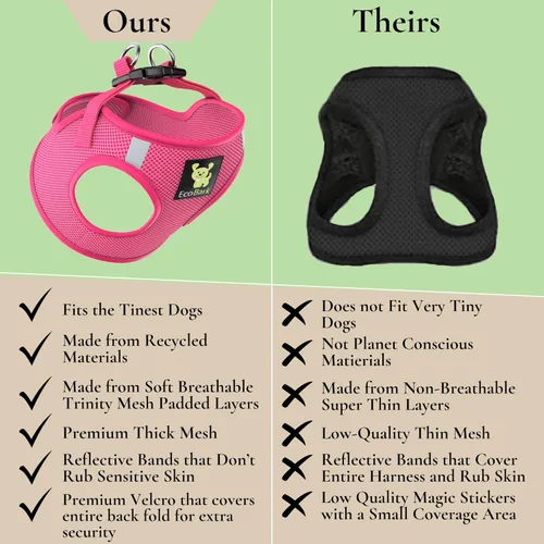 Miniatura 9 de EcoBark Arnés para perro – Arneses ecológicos para perros XXS, XS y pequeños – Chaleco de cuerpo pequeño reflectante y ajustable – Arnés de malla