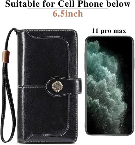 Miniatura 5 de FALAN MULE Cartera de cuero genuino RFID bloqueo gran capacidad Trifold señoras cartera.