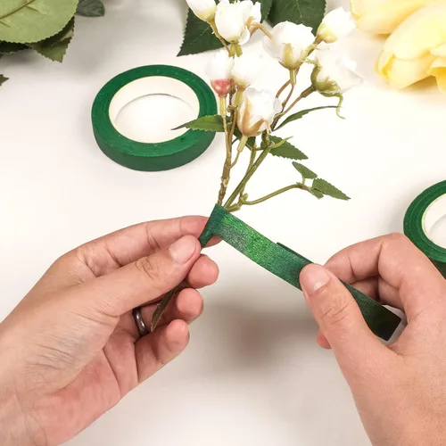 Miniatura 5 de NESCCI Cinta de flores, cinta floral para ramos, 12 rollos de cinta de flores verde oscuro de 1/2 pulgada de ancho, utilizada para envolver tallos