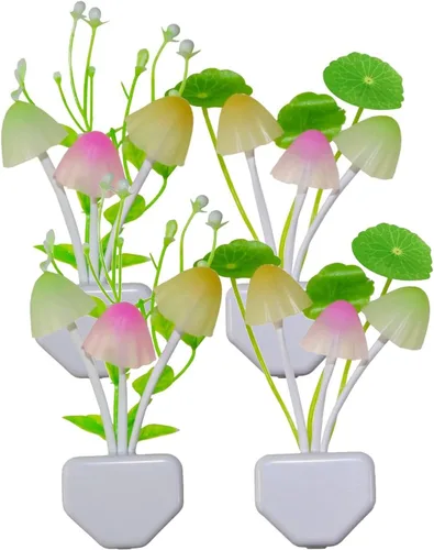 AUSAYE Paquete de 4 luces LED de noche con sensor para adultos y niños, lámpara de pared de flor de hongo que cambia de color para dormitorio, baño,