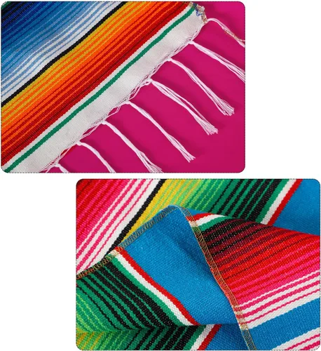 Miniatura 3 de Tudomro 2 manteles de fiesta mexicana de 54 x 108 pulgadas con caminos de mesa de 13.5 x 108 pulgadas, manta rectangular de algodón de poliéster a