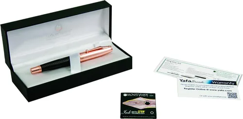 Miniatura 6 de Monteverde Invincia - Pluma estilográfica de fibra de carbono de oro rosa, punta media, diseño de fibra de carbono con tapa chapada en oro rosa