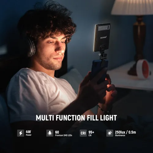 Miniatura 4 de NEEWER Basics NL-60AI - Luz para selfie para teléfono con clip frontal y trasero, 60 LED 2000 mAh recargable CRI95+, 3 modos, iluminación de relleno